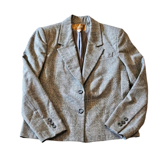 Vintage Wool Saville Gray Plaid Blazer Suit Jacket Size 10 - Picture 1 of 12